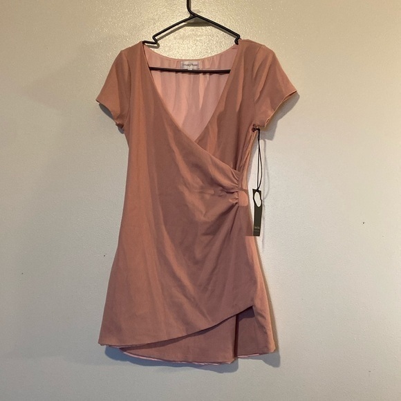 Privacy Please Pink Dust Ribbed Short Sleeve Cotton Blend Lined Dress Medium